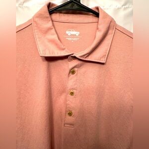 Mugsy Jeans Men’s Polo Shirt Coral Pink Color Size Medium Rayon Nylon Blend